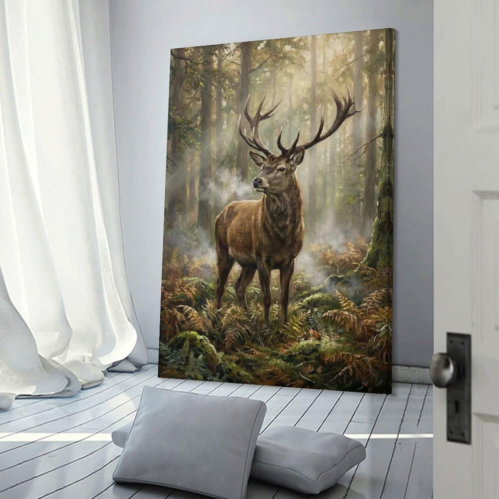 Junmoney Majestic Stag in Misty Forest Decorative Wall Artwork, 24x36inch(60x90cm), for New Homes, Bedrooms Or Workspaces, Gift Idea for Housewarming And Birthdays