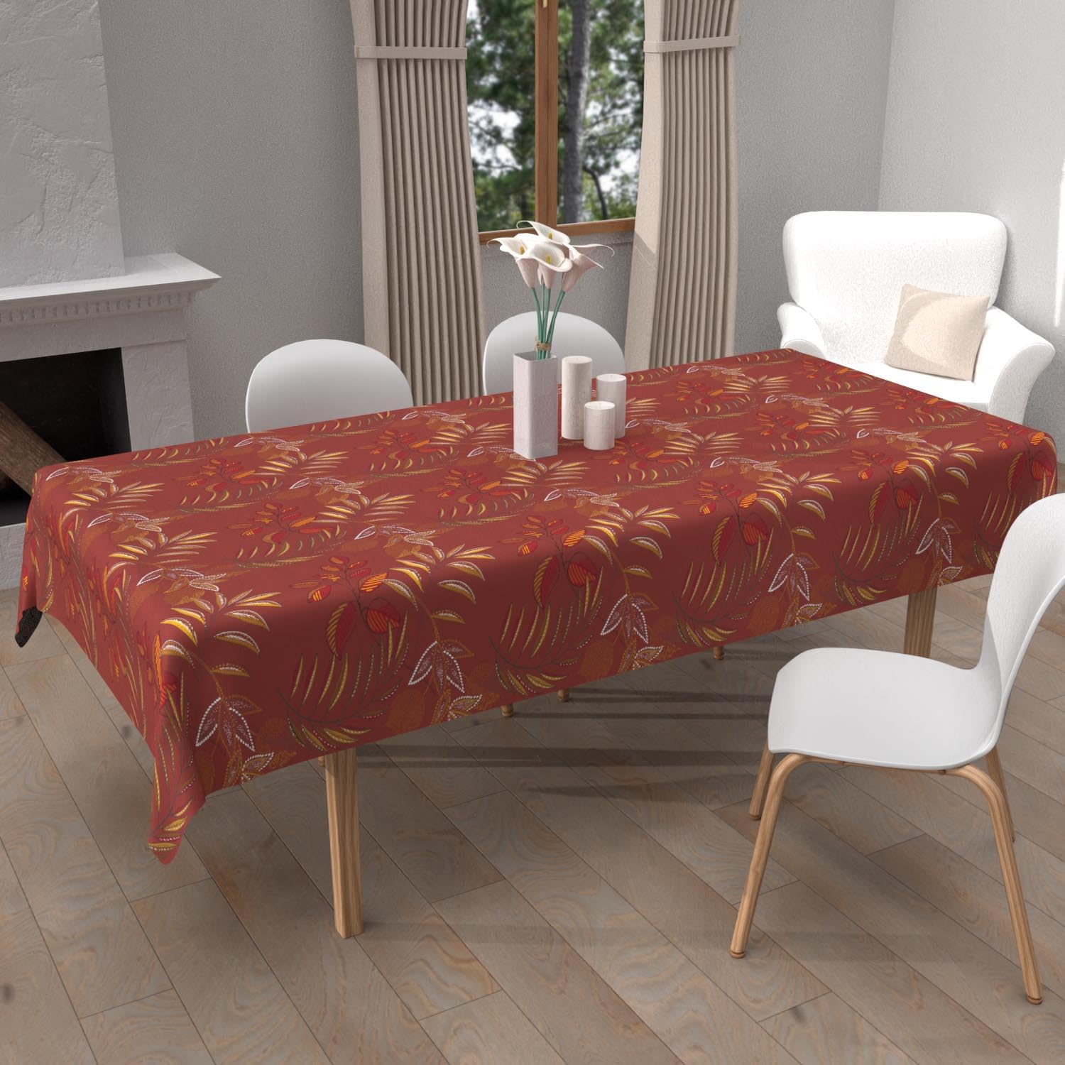 Soleil d'ocre Printed Tablecloth Stain-Resistant Rectangular 140 x 300 cm Flores