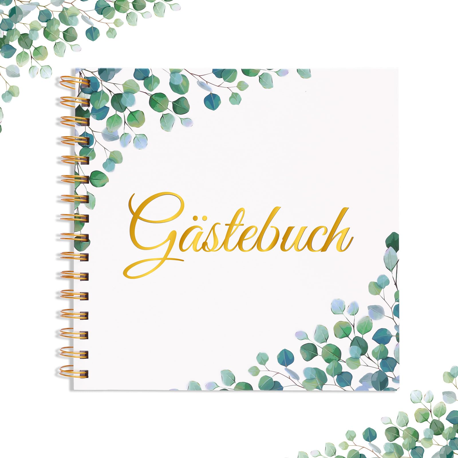 LOHAME Libro de visitas para boda, eucalipto, 22 x 21 cm, hojas verdes, libro de boda, libro de recuerdos, regalo de boda para recuerdos de boda (60 páginas dobles)