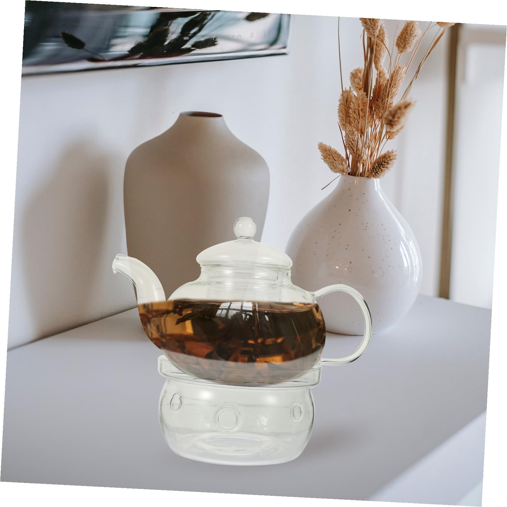 Cabilock Glas Teekanne mit Tassen Teesieb und Griffdesign für Teezeremonie Geeignet für Zuhause Büros und Tee-Liebhaber