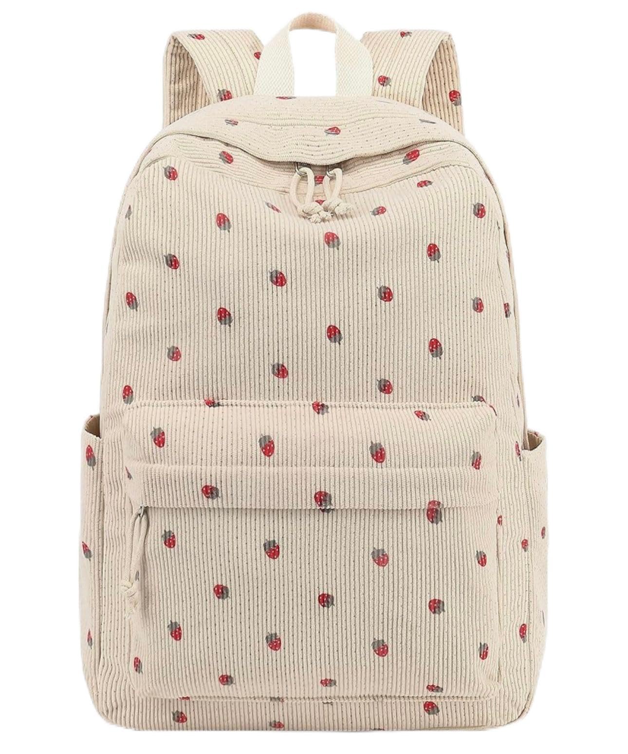 teriff Strawberry Beige Backpack | Casual & College Bag | Spacious Compartments | Durable Polyester Fabric | Comfortable Padded Straps | For Women & Girls.-picture-37
