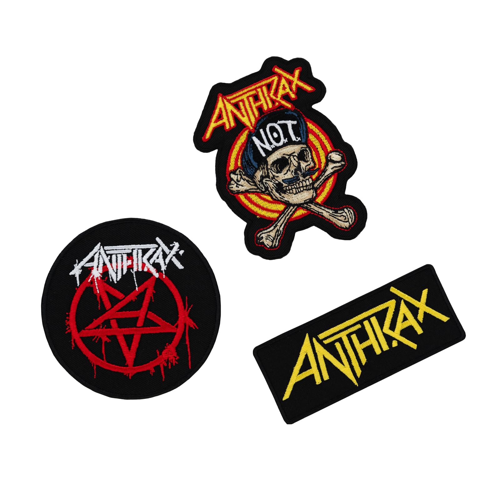 Grupo Erik Iron On Patches for Clothing - Anthrax Merchandise | 3 Sew On Patches for Clothing & for Backpacks, Backpack Accessories | Anthrax Gifts Under 15 Pounds