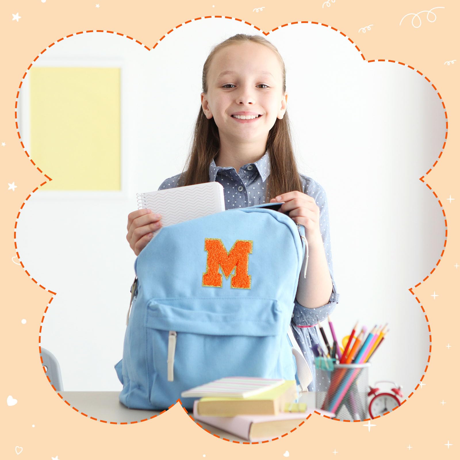 Morcheiong Zelfklevende chenille-letterpatches A-Z, opstrijkbare letters voor kleding, stof, schoenen en tassen, 26 stuks (goud