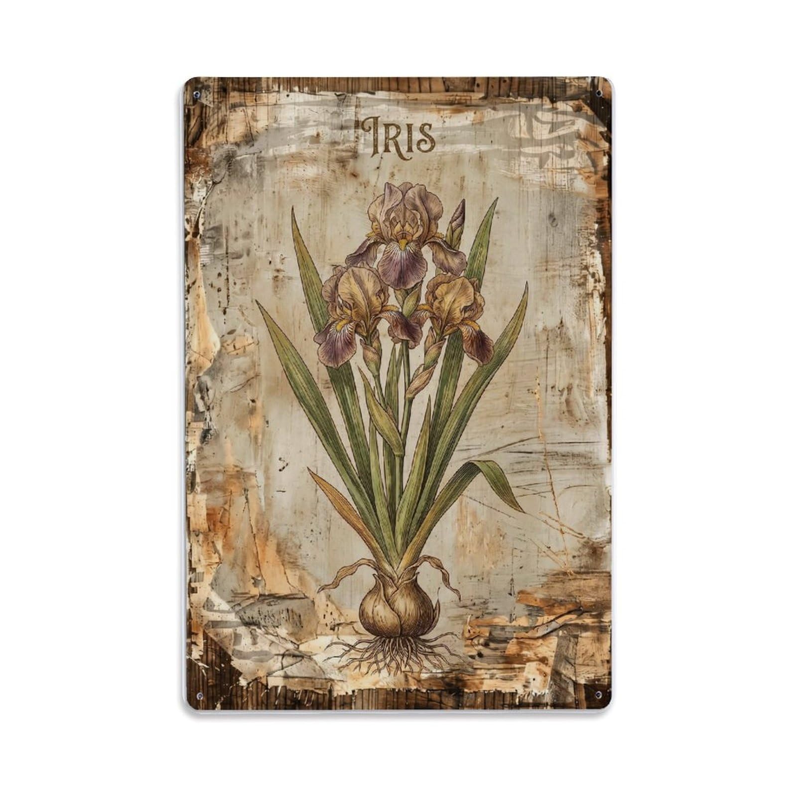 Fqnyr Style Iris Botanical Metal Tin Sign Plaque Wall Decor For Cafe, Club Bar, Office, Home Garden Metal Poster 8X12inch