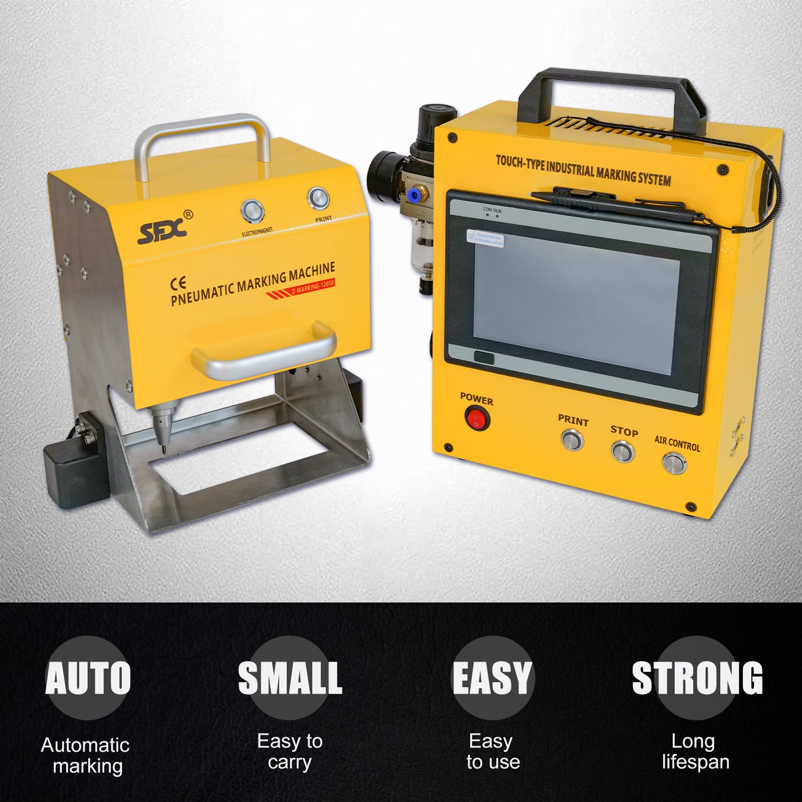 US Stock 100W Pneumatic Marking Machine 120x50 mm Pneumatic Dot Peen Marking Machine Maximum Marking Depth 0.02-1 mm for Marking Code, Serial Number, Letter, Logo, VIN