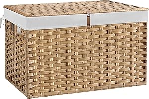 Wicker Storage Basket with Lid for Blankets and Storage - 180L Large...