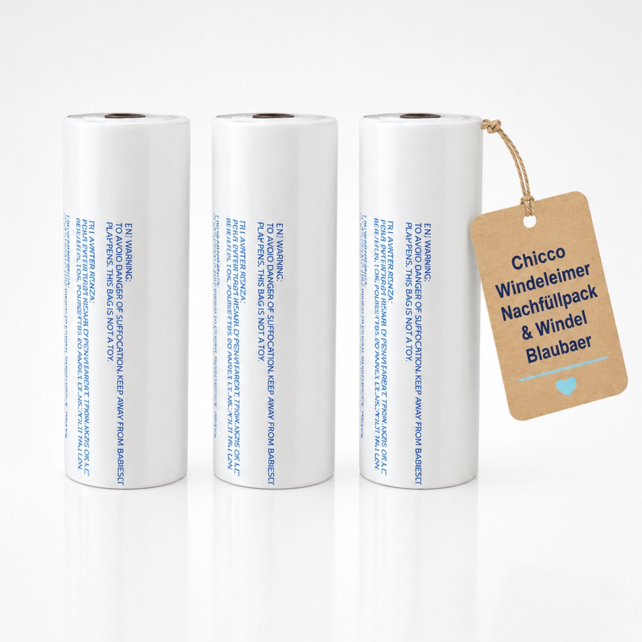 Chicco Windeleimer Nachfüllpack & Windel Blaubaer | geruchsdichte & auslaufsichere Beutel | Für saubere und geruchsfreie Wickelbereiche | Nachfüllkassette, Nachfüllfolie für Windeleimer