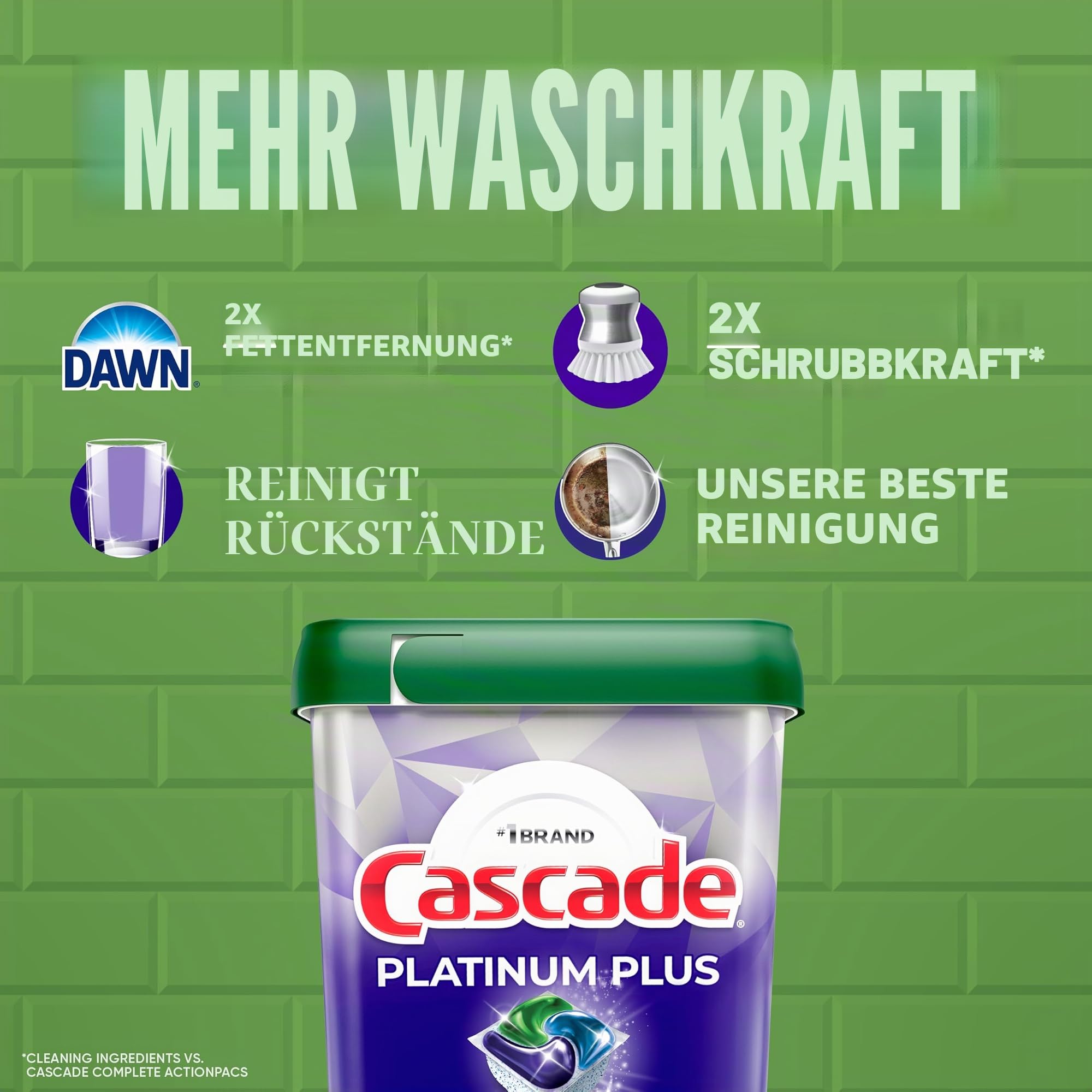 Cascade Platinum Plus Geschirrspülmittel Pods Spülseife Zitrone 57 Stück | Entfernt bis zu 100% Fett und Rückstände. Geeignet für Rohre und Geschirrspüler. Kein Abmessen notwendig. Fleckenfreier Glanz