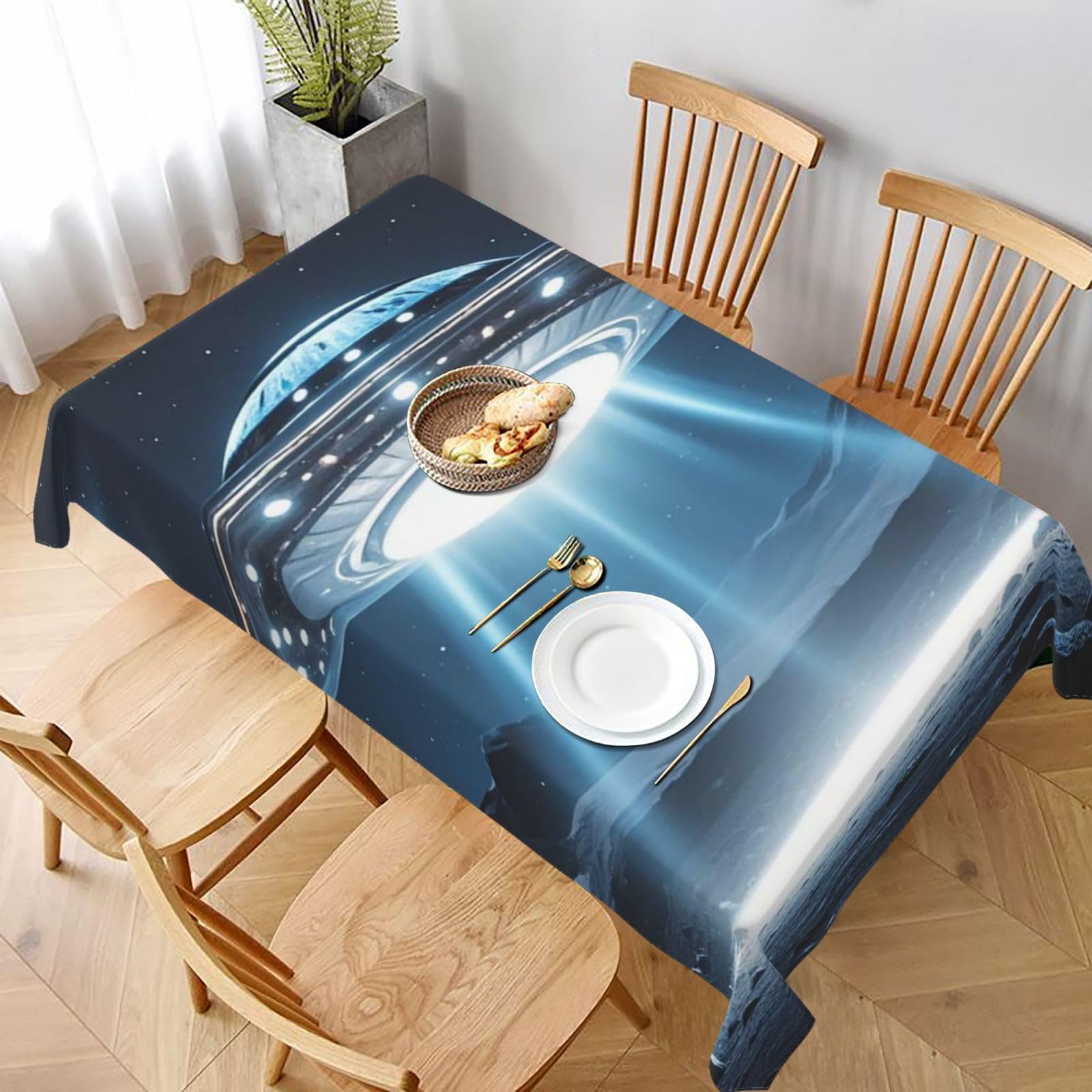 MXDLKSWPOH Table Cloths for Rectangle Tables 152x228 cm Waterproof Farmhouse Table Cloth UFO at night Tablecloths Washable Wrinkle Free Table Cover for Dining Table Weddings Party