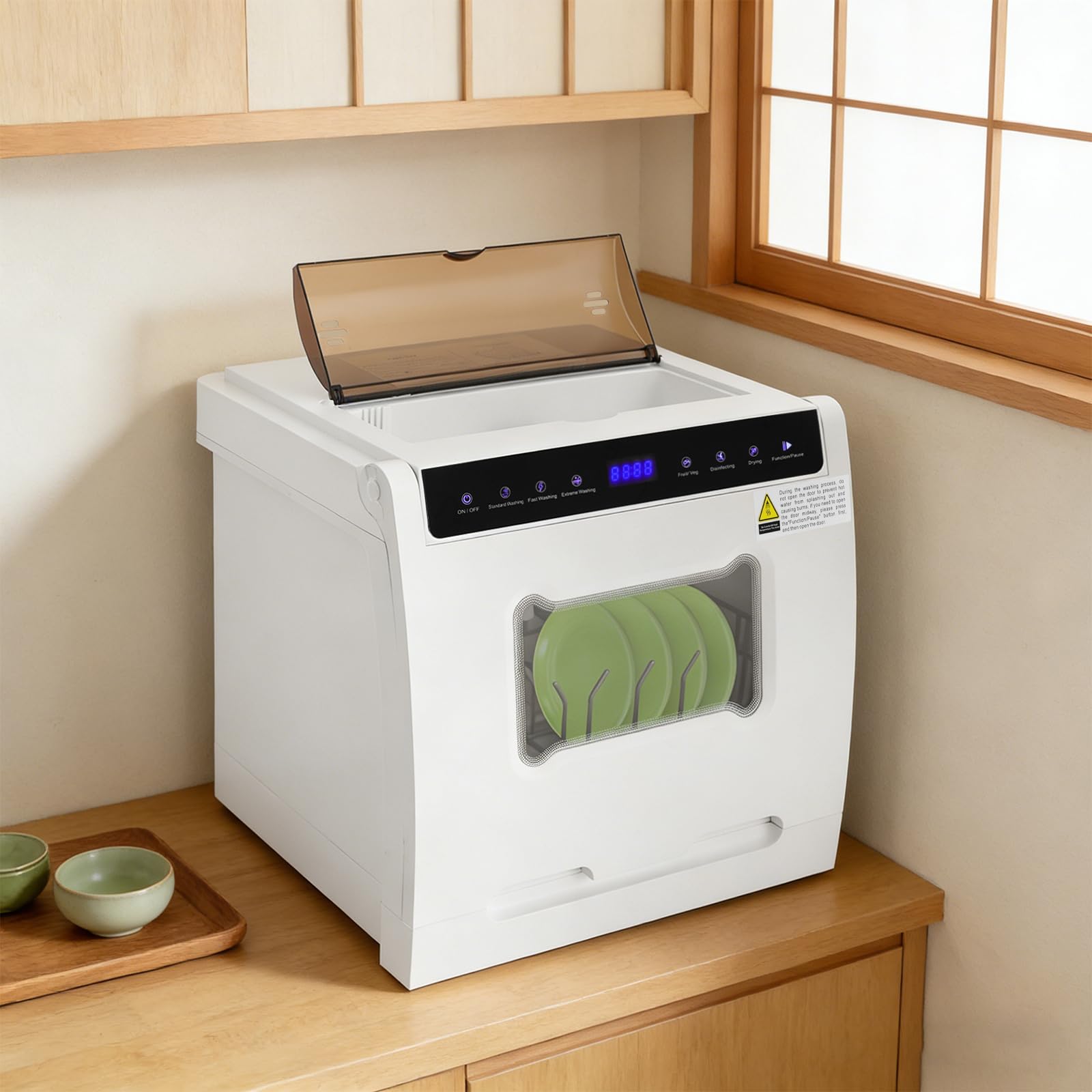 Geschirrspüler Tischgeschirrspüler 800W 220V Mini Spülmaschine 5 Modi 72°C Heißwasser,Touchsteuerung 360° Sprüharme,Messerdesinfektionsbox 72h Trockenlagerung 52dB Leise Für 4-6 Personen Wohnung