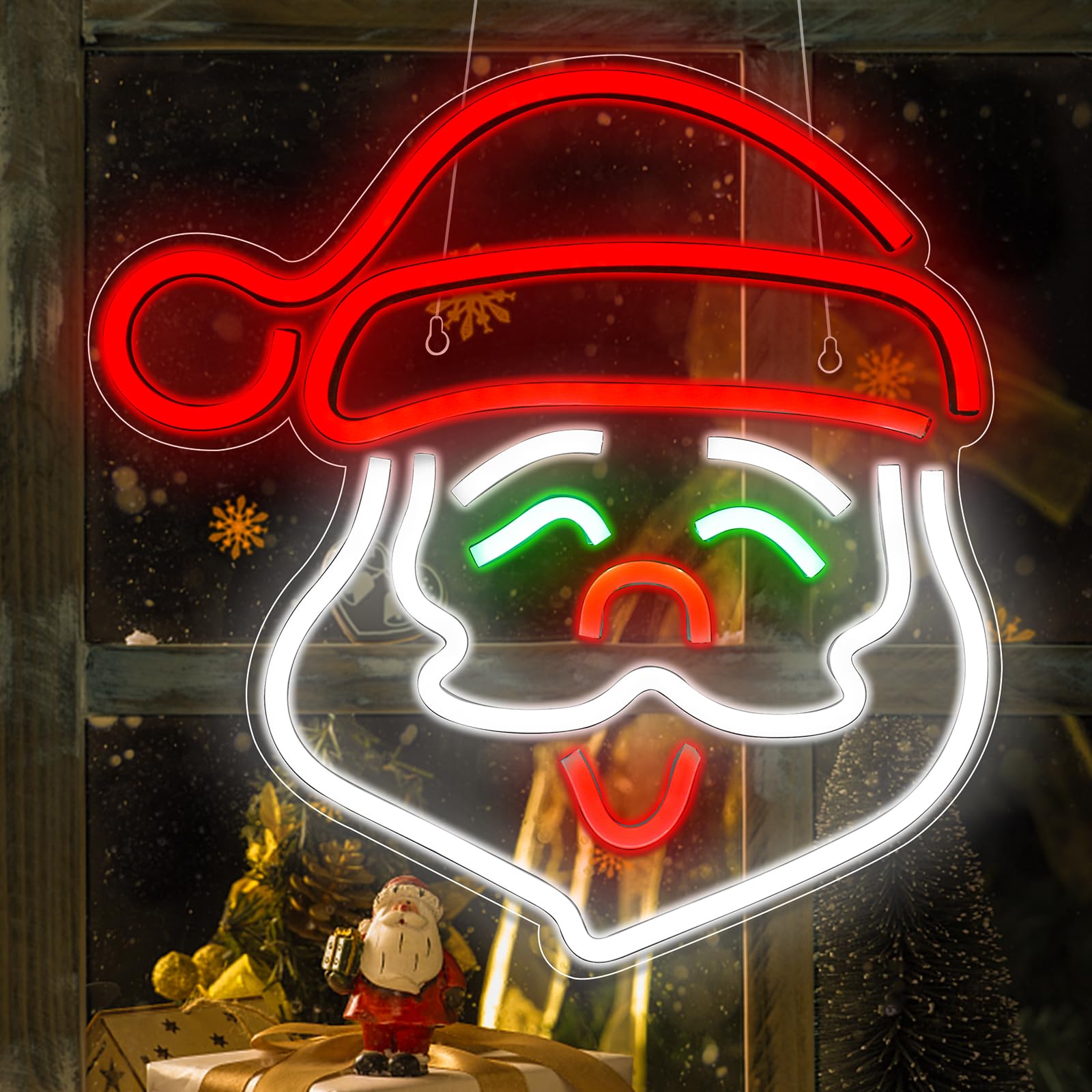Ineonlife Santa Claus Neon Sign, Merry Christmas Led Light Up Sign, Neon Sign Christmas Bar for Wall Decor Acrylic Board Suitable for Party Indoor Bedroom(13.4
