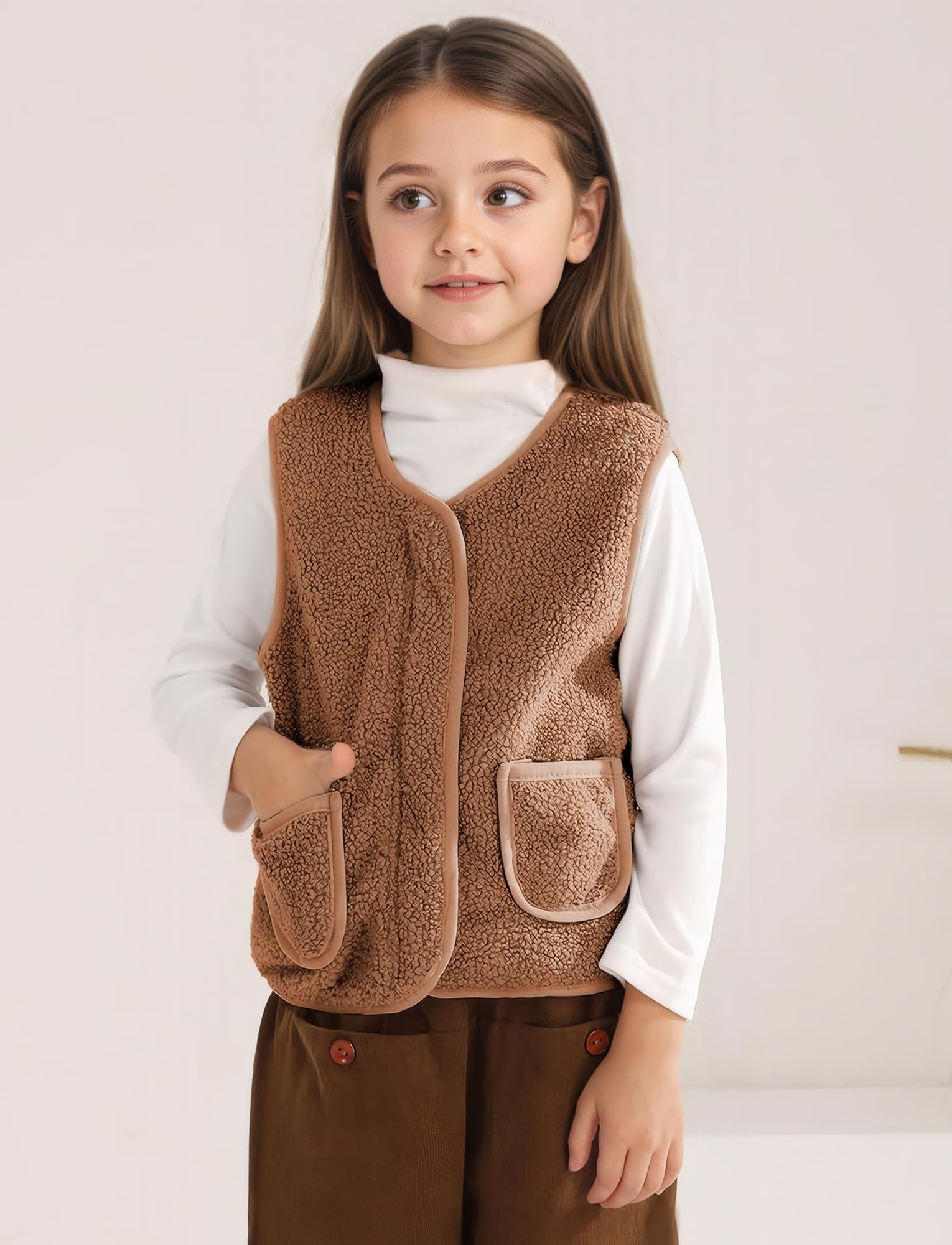 Happy Cherry Bambini Gilet in Pile Senza Maniche Giacca Autunno Invernale Ragazzi Ragazze Capispalla Panciotto Caldo Leggero con Cerniera e Tasche