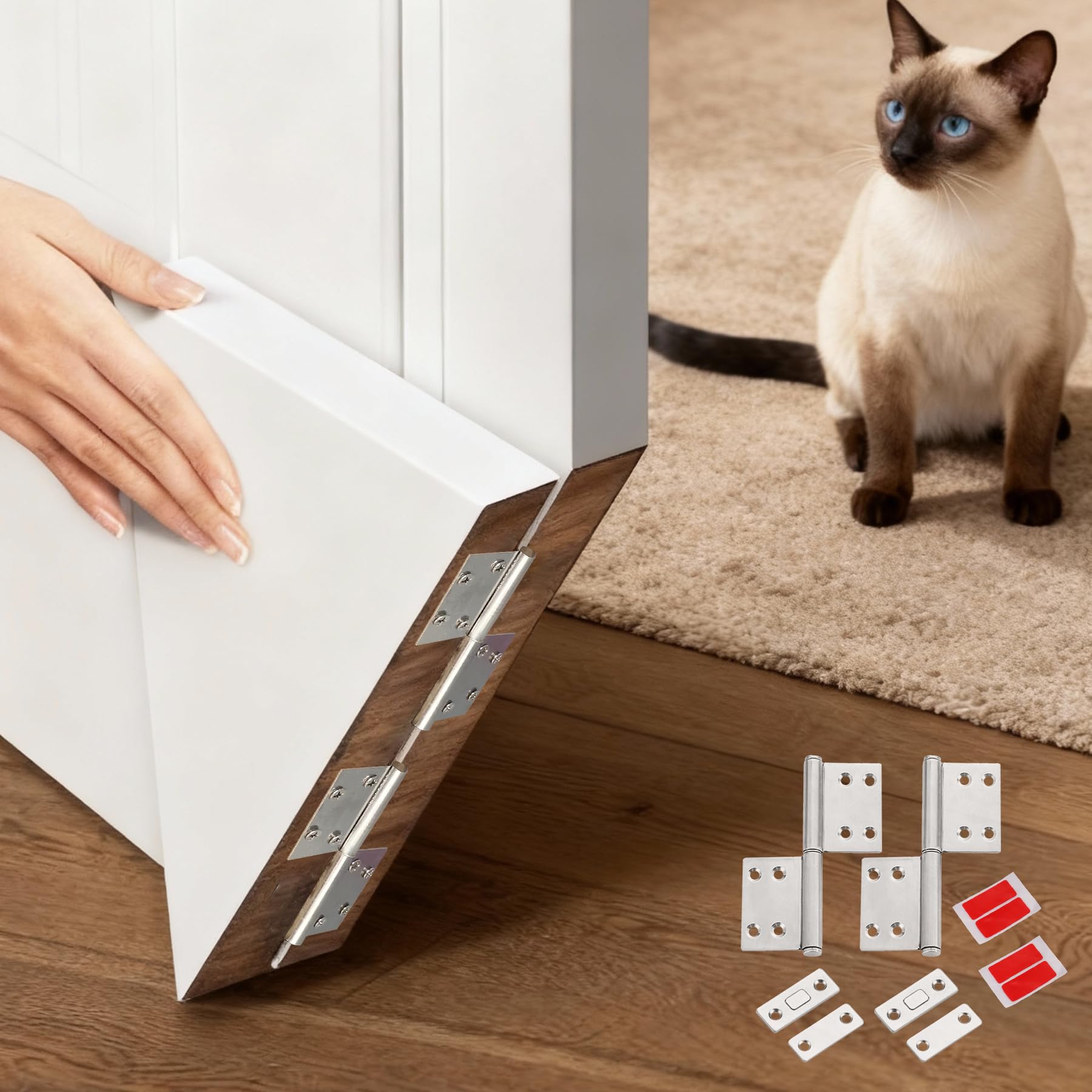 NRYDEPET Kitty Corner Cat Door - Upgraded Hinge, No Jammed Door Issue | Silent Flexible Flap Pet Door for Interior & Exterior Doors, Space-Saving Easy Install Cat Corner Door Hinge Kit