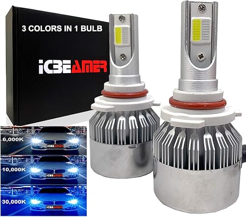 ICBEAMER Bombillas de haz alto 9005 HB3 para faros delanteros Canbus COB LED de 3 colores que cambian en 1 luz blanco de 6000 K + azul marino de