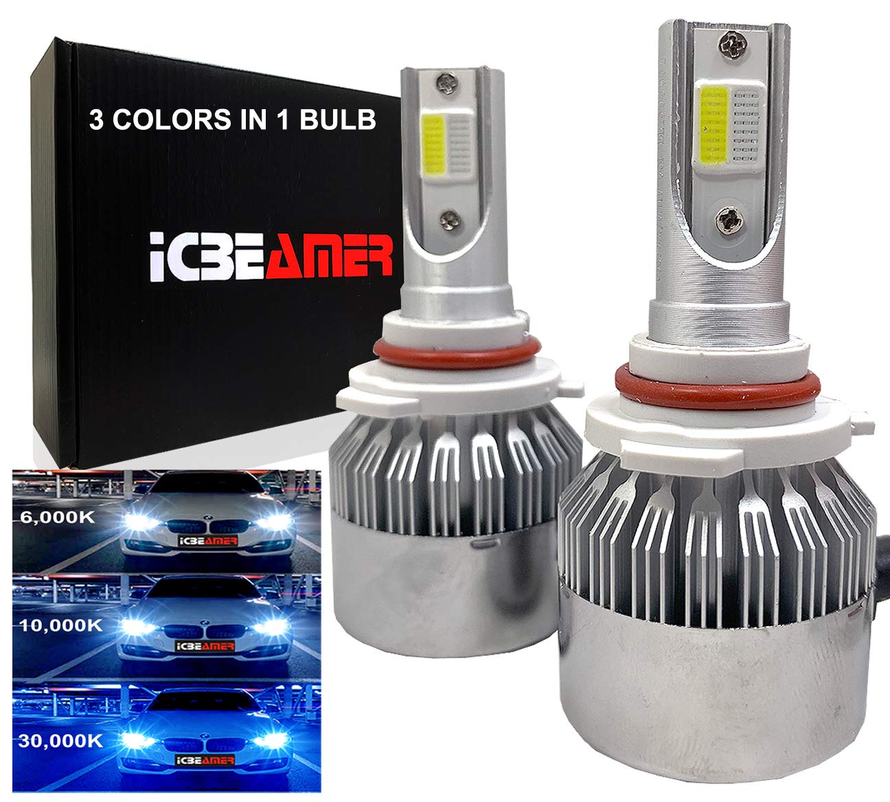 ICBEAMER H10 9140 9145 Real 1:1 IP68 Waterproof Halogen Replacement Fog Lights, Quick Installation, Pack of 2 [Color:6000K White + 30000K Dark Blue]