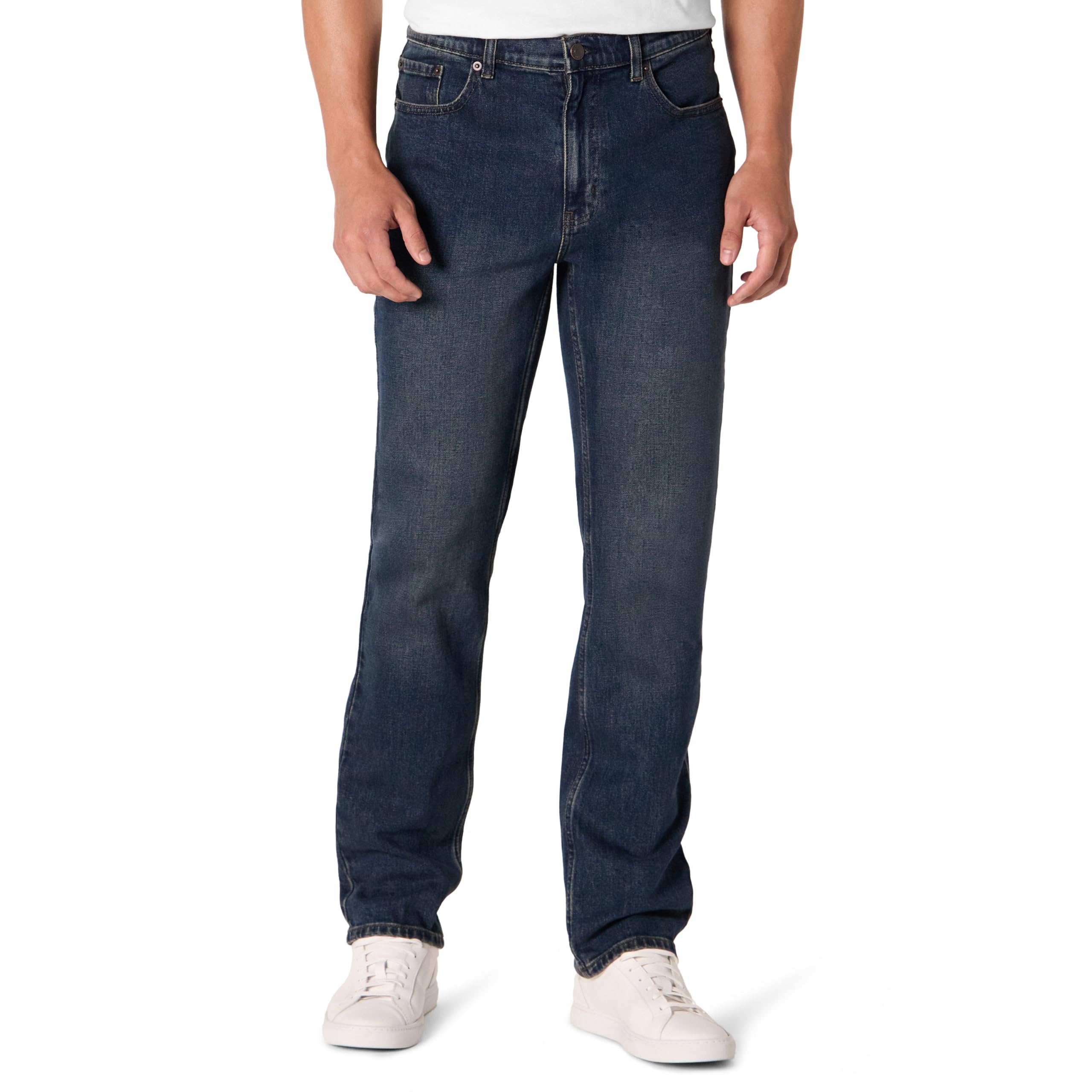 Amazon Essentials Men's Low-Stretch Slim Straight Jeans, Tinted Dark Wash, 33W / 28L