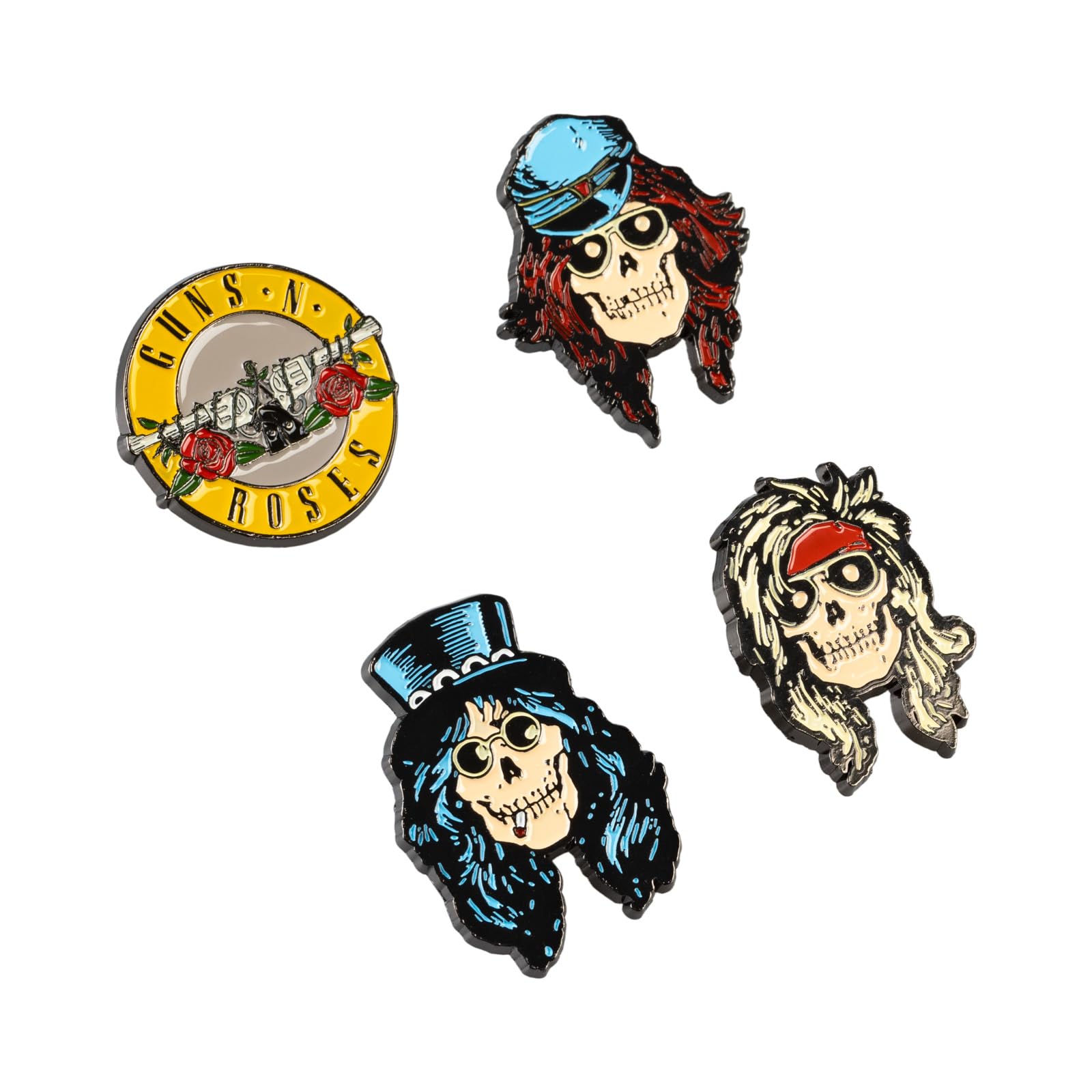 Grupo Erik Set of 4 Enamel Pins - Guns N' Roses Merch | Cute Pin Badges, Bag Pins | Guns And Roses Gifts under 15 Pounds, Funny Gifts for Friends