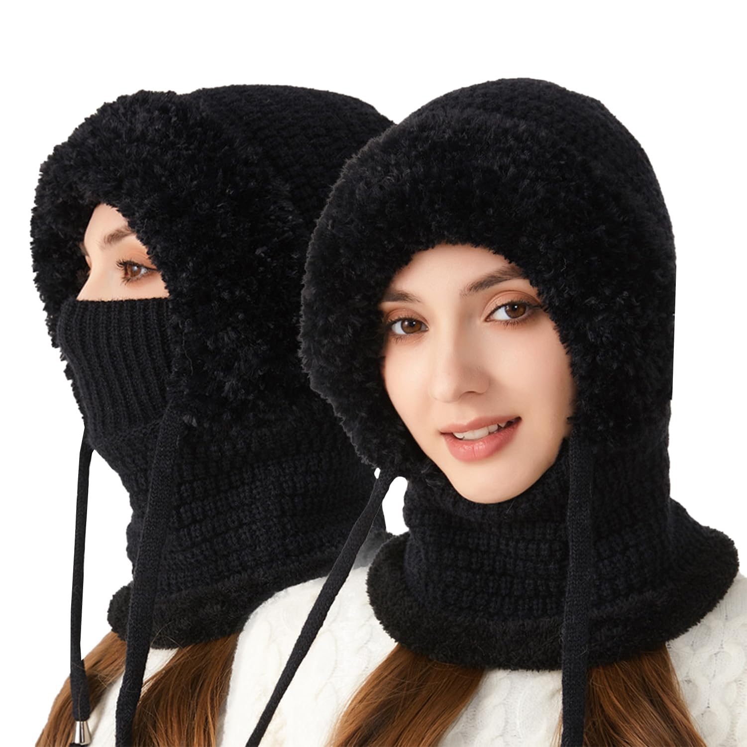 Pasamontañas Invierno Mujer Cálido Sombrero con Cordón Gorro Invierno con Capucha Bufanda Balaclava Multifuncional Beanie Skull Cap para Clima Frío Esquí