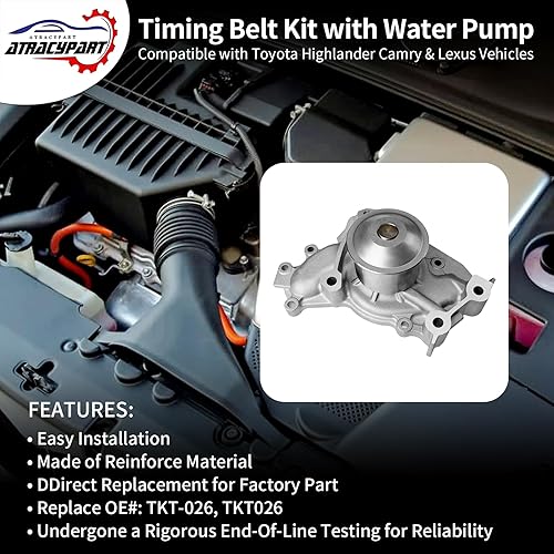 Miniatura 2 de Kit de correa de distribución del motor con bomba de agua  Compatible con Toyota Highlander Camry Sienna Solara 2001-2010 y Lexus ES300 RX330 RX400h