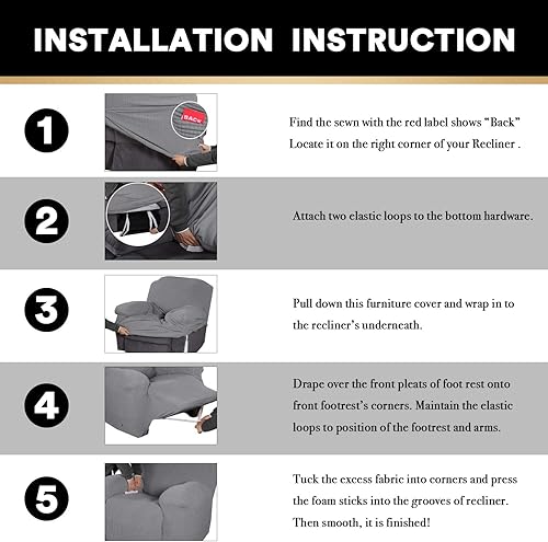 Miniatura 26 de PrinceDeco Funda para silla reclinable, elástica, 1 pieza, protector de muebles con parte inferior elástica para silla con bolsillo lateral, funda