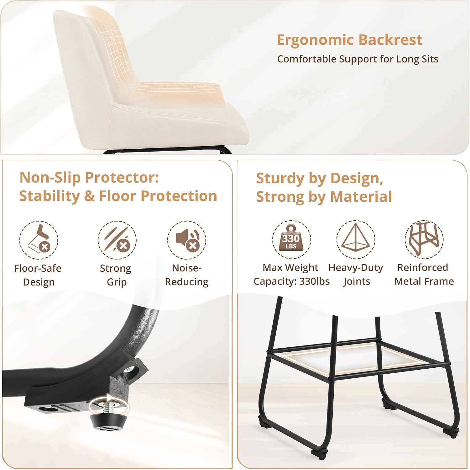 Swivel Bar Stools Set of 6, 26 Inch Upholstered Barstools with Backs, Modern Faux Leather Counter Height Bar Stool Chairs with Metal Legs and Footrest for Kitchen Island, Ivory Counter Stools
