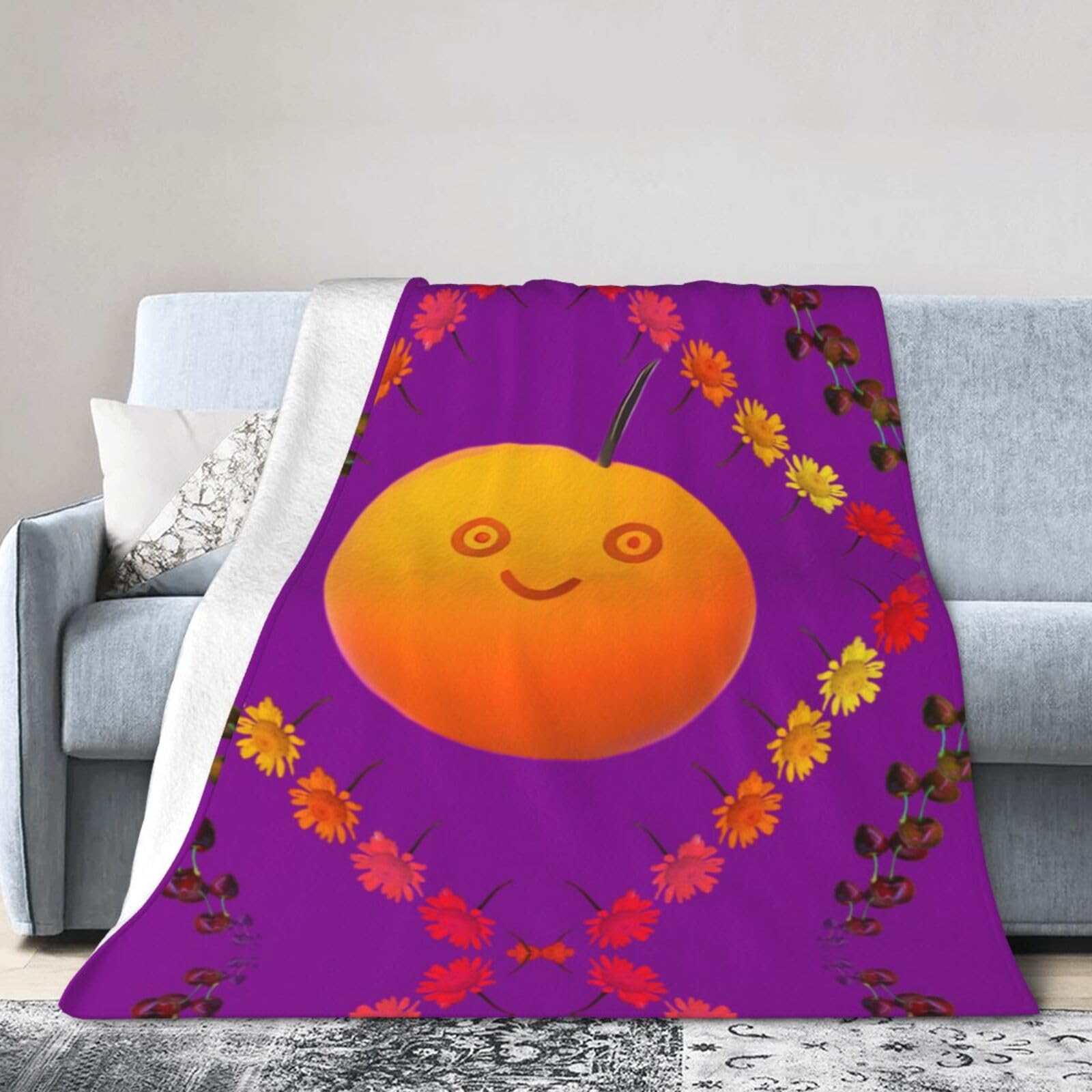 Smiley Orange 40"x30" Fleece Blanket, Full Size, Super Soft, Suitable for Bed, Sofa, Camping, All Seasons