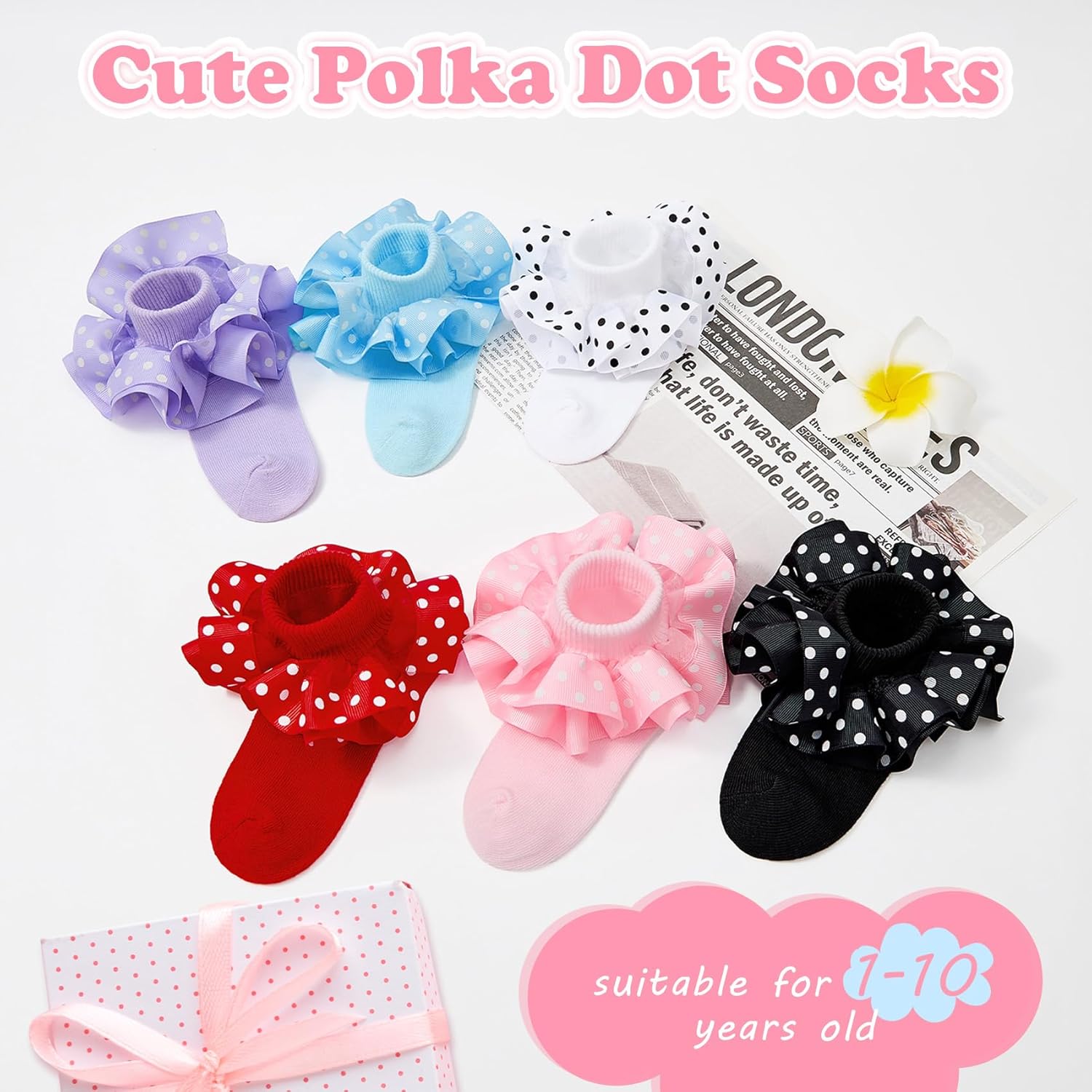 Durio Toddler Ruffle Socks for Girls - Cute Polka Dots Lace Socks for Baby to Kids, Girls Frilly Dress Ankle Sock - Image 6