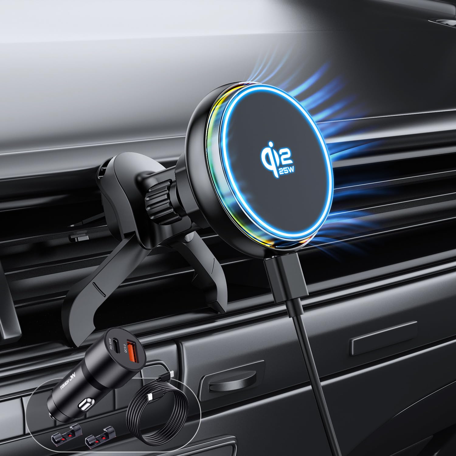 Tough On Qi2.2 25W for MagSafe Car Mount Charger, Wireless Car Charger