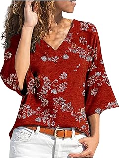 Bluzki damskie, modne wycięcie w kształcie litery V, rękawy 3/4, bluzki damskie, boho, nadruk kwiatowy, luźne koszulki, sweter, bawełna, koszulka z długim rękawem, na czas wolny, sweter, topy