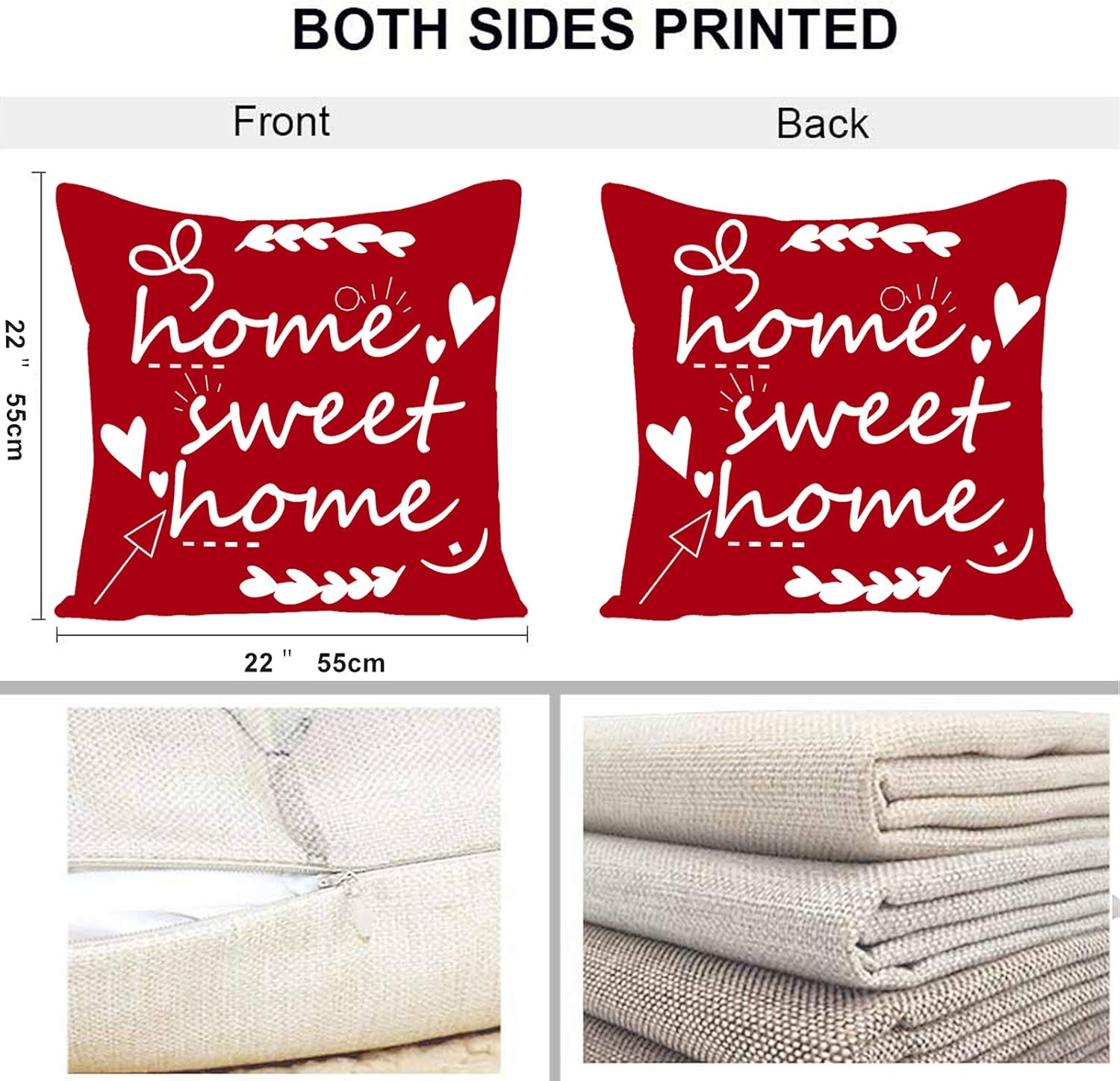 WILPROO Home Sweet Home Decorative Abstract Sofa Throw Pillow Covers, Geometric Outdoor Cotton Linen Pillow Case for Couch Bed Car (Red, 22x22 Inch,Set of 4) : Home & Kitchen