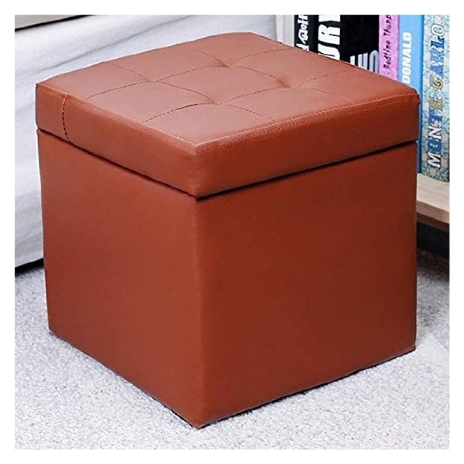 Pouf de rangement en similicuir 30x30x32 cm avec coffre à charnière C
