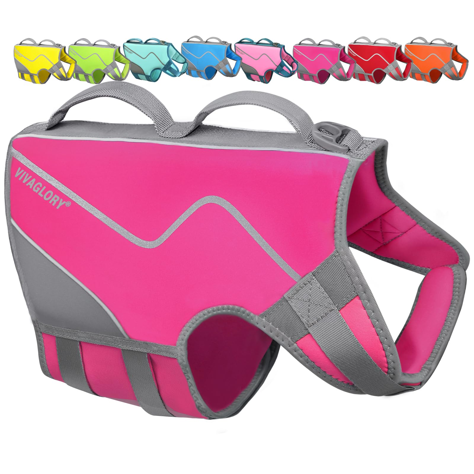 VIVAGLORY Neoprene Dog Life Vest, Dog Life Jacket for Swimming & Boating, Lightweight & Buoyancy for Puppy Doggy, Swimming Vest with Handle, L, Pink