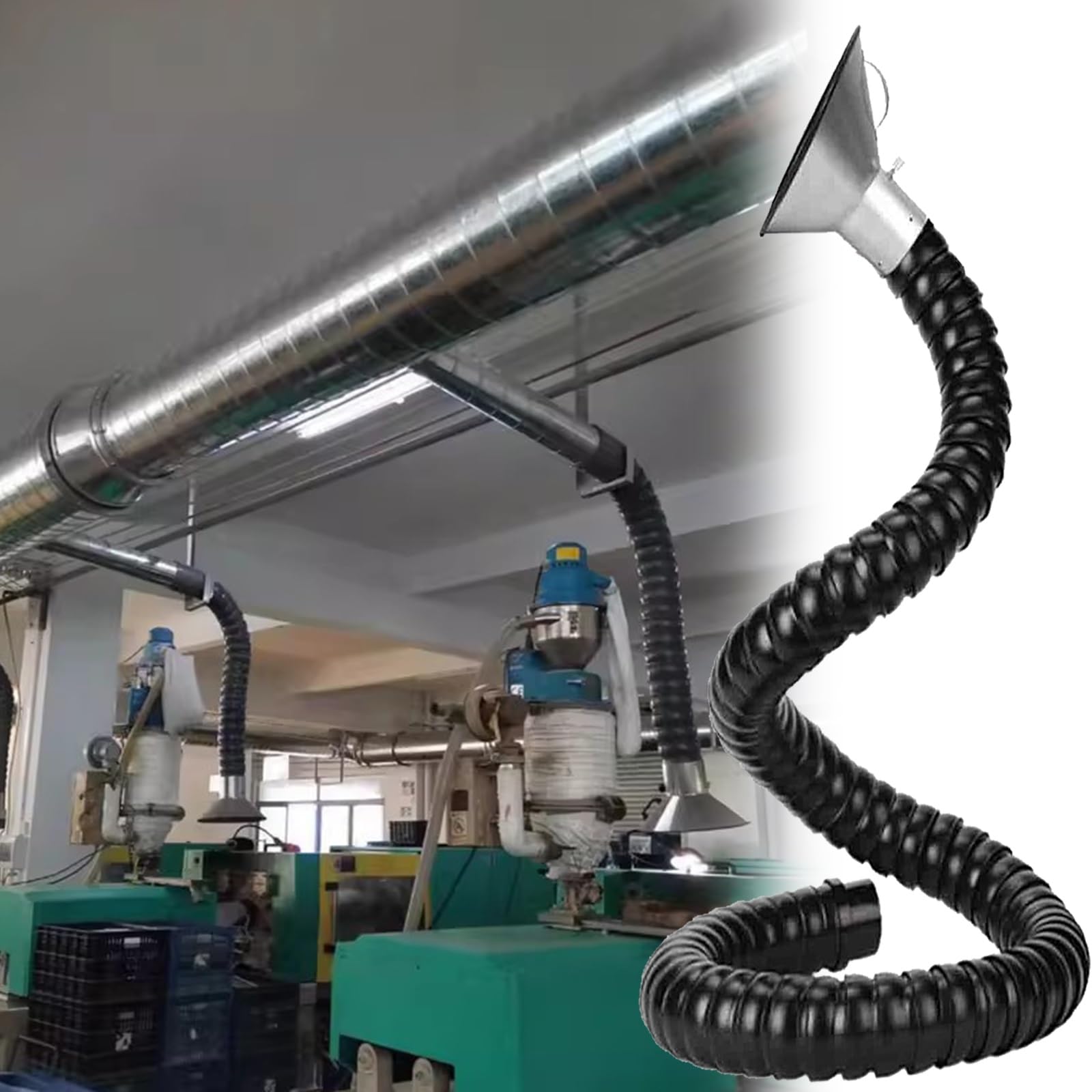 Braccio di aspirazione dei fumi in acciaio inossidabile, girevole a 360°, tubo di aspirazione industriale, posizionamento regolabile (1 m/3,3 ft 45 mm/1,8 pollici) per sistema di filtrazione dell'aria