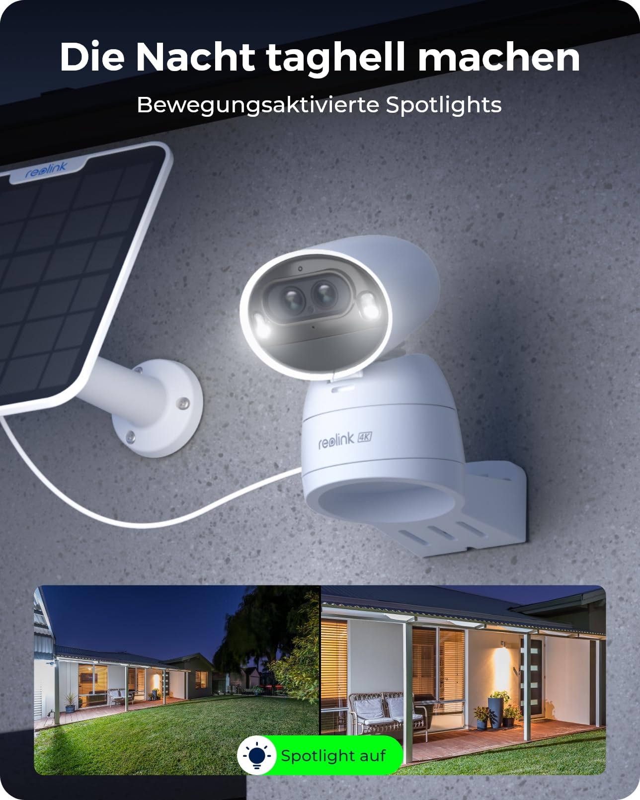 Reolink 4K Solar Überwachungskamera Aussen Akku mit 360° PTZ, Auto-Tracking, Dual Lens, 8MP WLAN Kamera Outdoor, 30m Farbnachtsicht, KI-Erkennung, 2.4/5GHz WLAN, Argus Track+6W Solarpanel