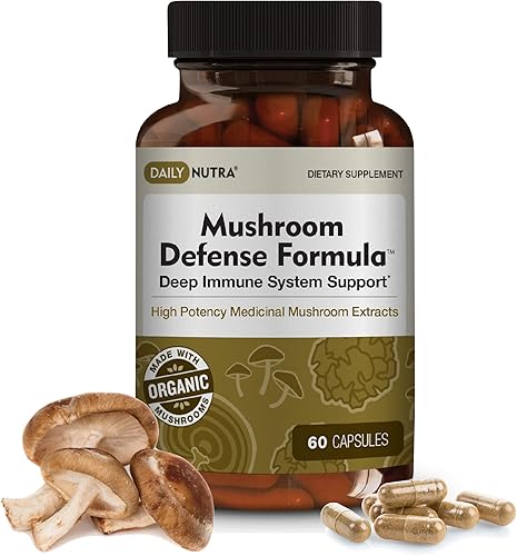 DailyNutra Fórmula de defensa de hongos - Suplemento de apoyo inmunológico Hongos orgánicos, agua caliente extraída - Reishi, Chaga, Maitake,