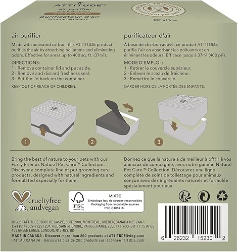 Miniatura 9 de ATTITUDE Purificador de aire, ambientador de carbón activado, removedor de olores, a base de plantas y minerales, vegano, lavanda, 8 onzas (paquete