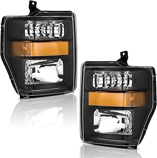 WEELMOTO For 2008-2010 Ford F250 F350 F450 F550 Super Duty Headlights Assembly Replacement, 2008 2009 2010 Headlight Assembly Headlamp Pair Replacement Black Housing Amber Reflector Left+Right Side