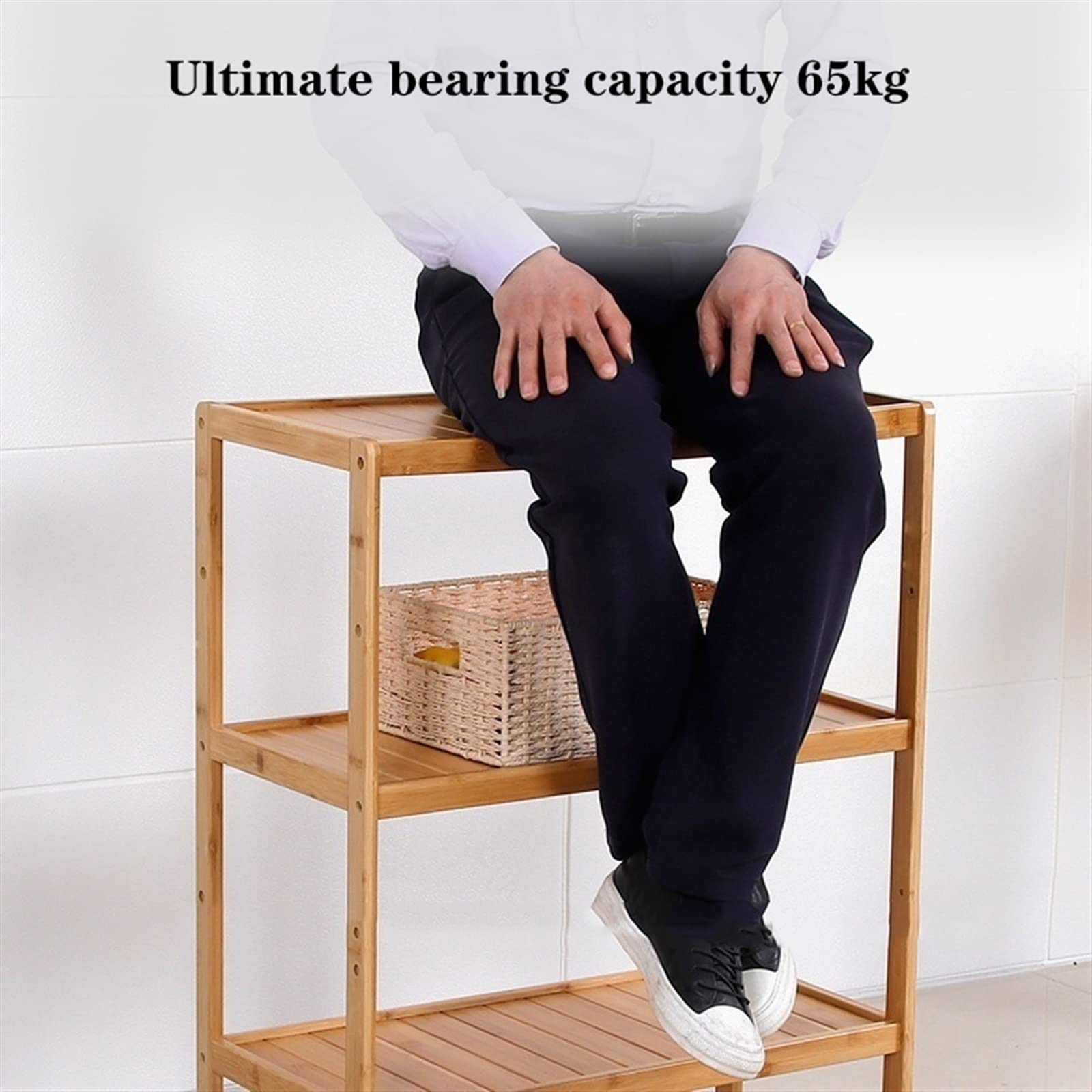 support de tour d'ordinateur Support de tour PC à 3 niveaux, support d'imprimante en bambou avec rangement(Bruin,59*26*81cm)