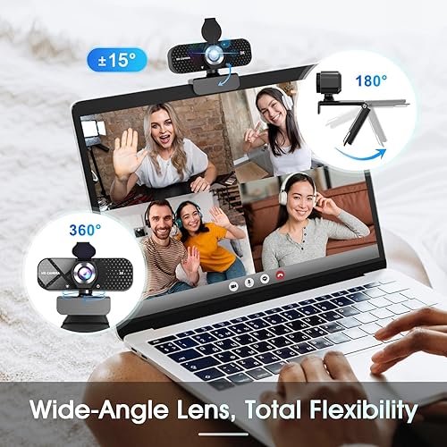 Miniatura 3 de Cámara web HD 2K con lente gran angular, cubierta de privacidad, corrección automática de luz y micrófono con cancelación de ruido, cámara USB Plug