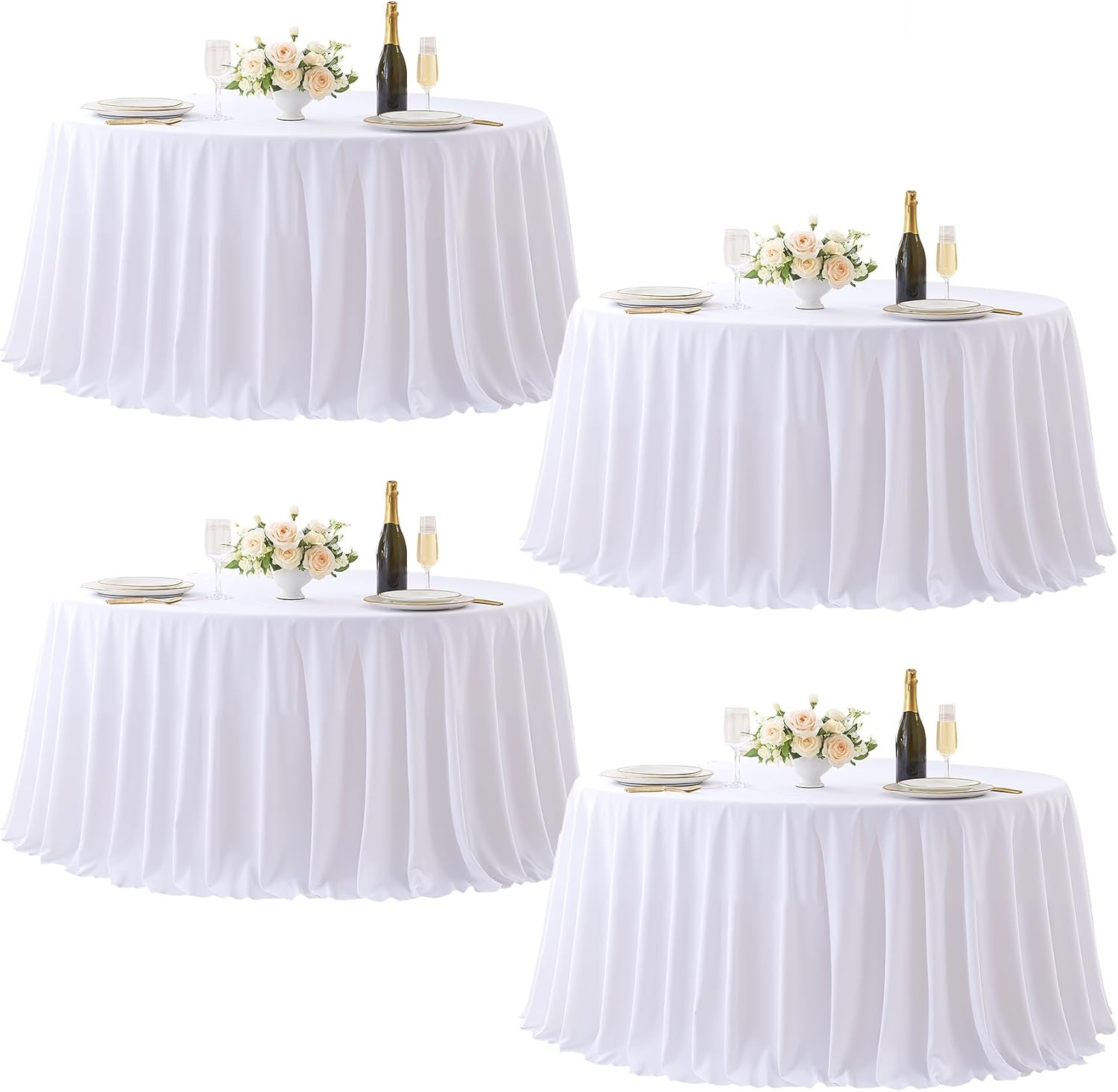 Besutolife 90 Inch Round Tablecloth White, 4 Pack Wrinkle Resistant and Washable Table Cover 100% Polyester Decorative Circle Table Cloth for Weddings, Parties, Banquet, Dining Room, Kitchen