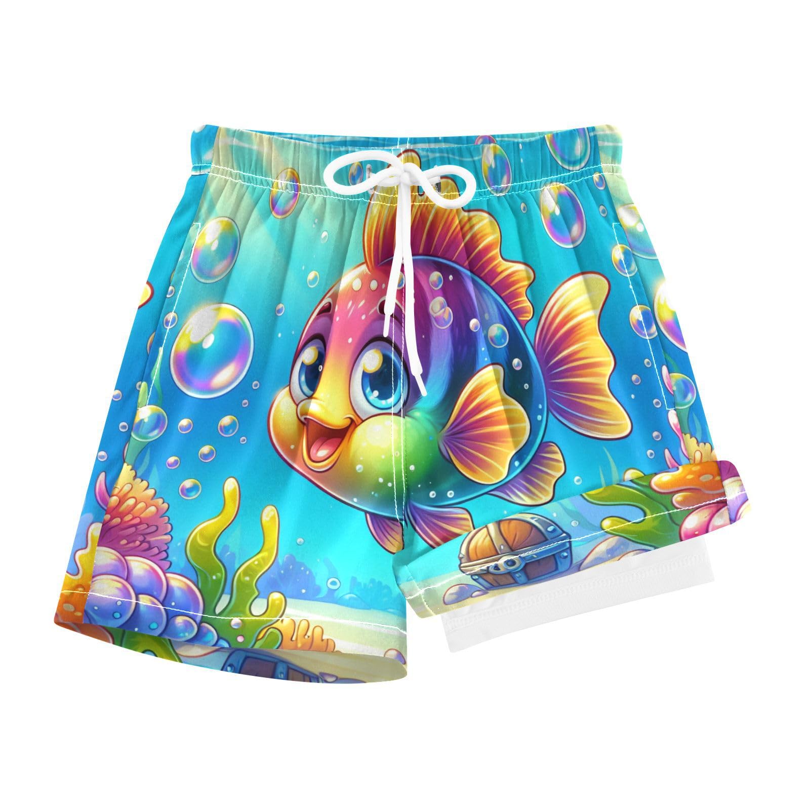 YANENDIE Boy Swim Trunks with Compression Liner Color Fish Boys Swim Shorts Quick Dry Beach Shorts