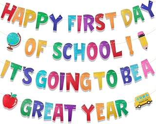 HOWAF First Day of School Banner, It's Going to be A Great Year Banner, Glitter Back to School Decorations Garland Banner, Happy First Day of School Decoration for Preschool Kindergarten Classroom