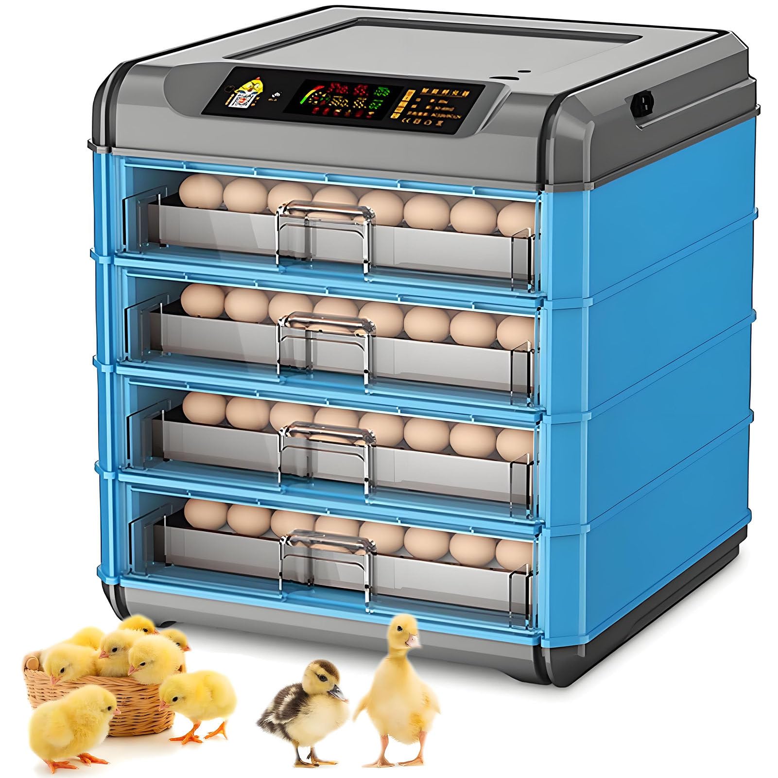 SHENGSHIYU Egg Incubator,Poultry Hatcher Machine with Automatic Egg Turning,Temperature & Humidity Control and LED Screen,General Purpose Incubator for Chickens Ducks Birds 4Layers