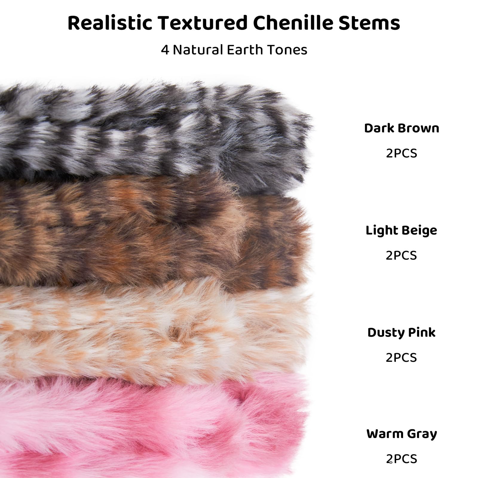 GUWINA 8Pcs Jumbo Pipe Cleaners for Craft, 39.37'' Long 0.8'' Thick, Faux Bunny Fur Fluffy Chenille Stems Set, 4 Colors Fuzzy Sticks Supplies for DIY Arts, Kids Animal Crafts & Holiday Decorations - Image 3