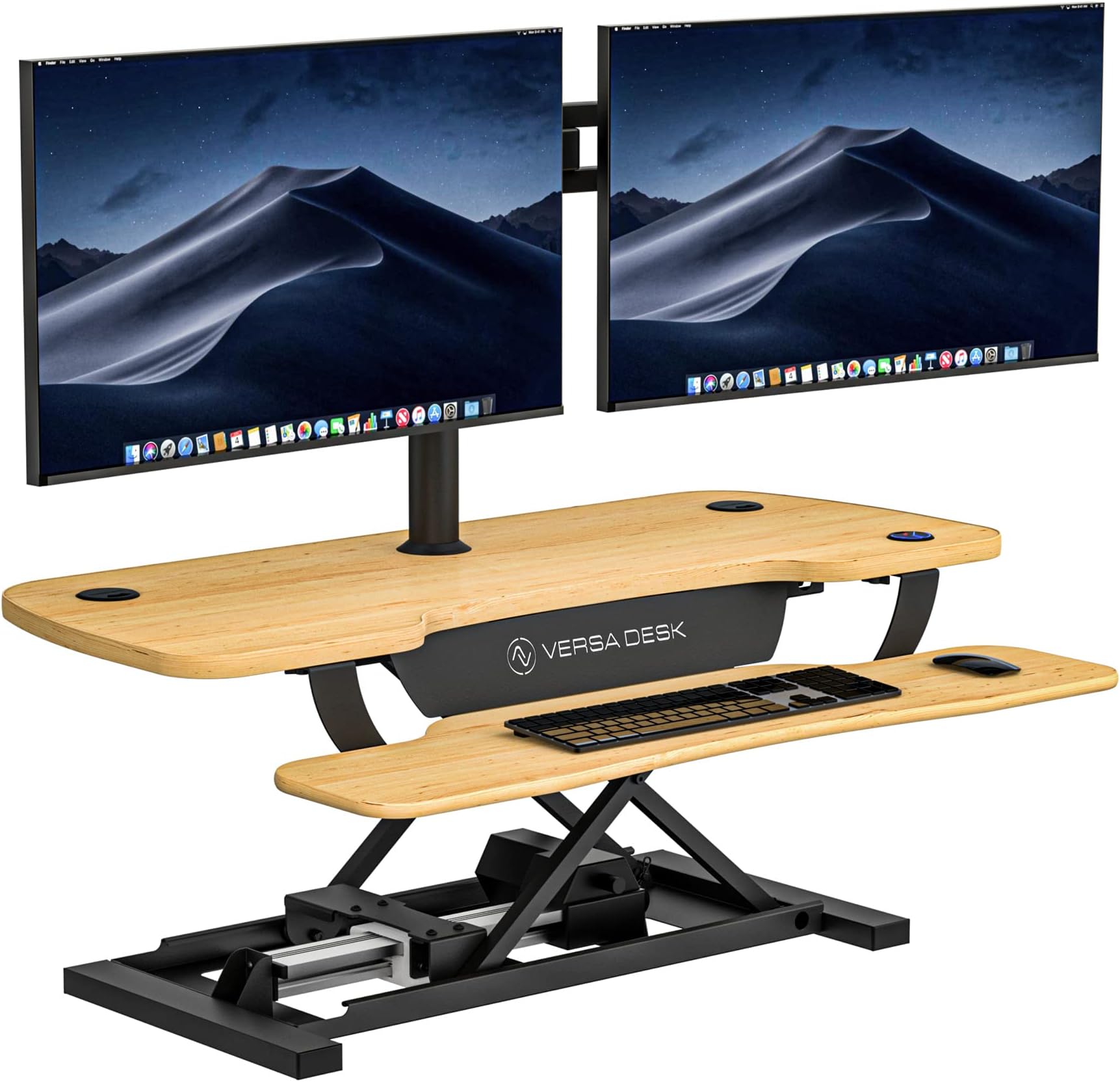 VERSADESK PowerPro Electric Desktop Riser, Sit to Stand Height Adjustable Desk Converter, Keyboard Tray, USB Charging Port, Holds 80 lbs, 40" x 24", Maple