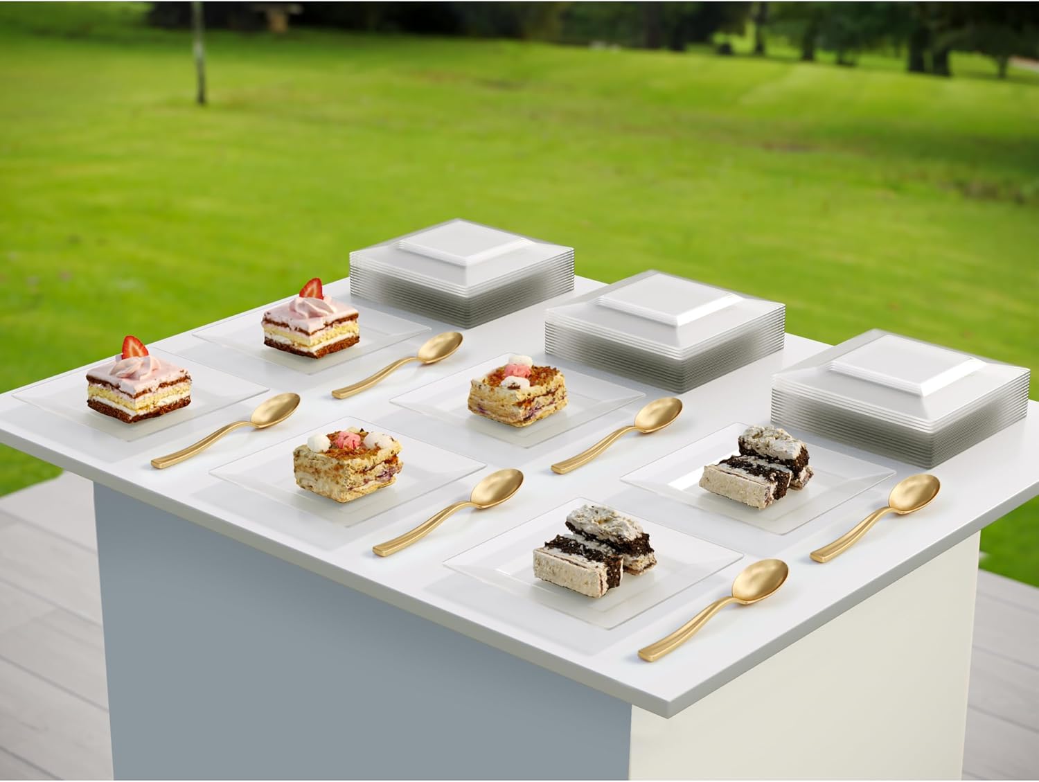 Exquisite Mini Disposable Appetizer Plates - 100 Pack 4.5" x 4.5" Crystal Clear Plastic Dessert Plates - Elegant Design for Weddings, Birthdays, Formal Parties - Stackable & Convenient - BPA Free