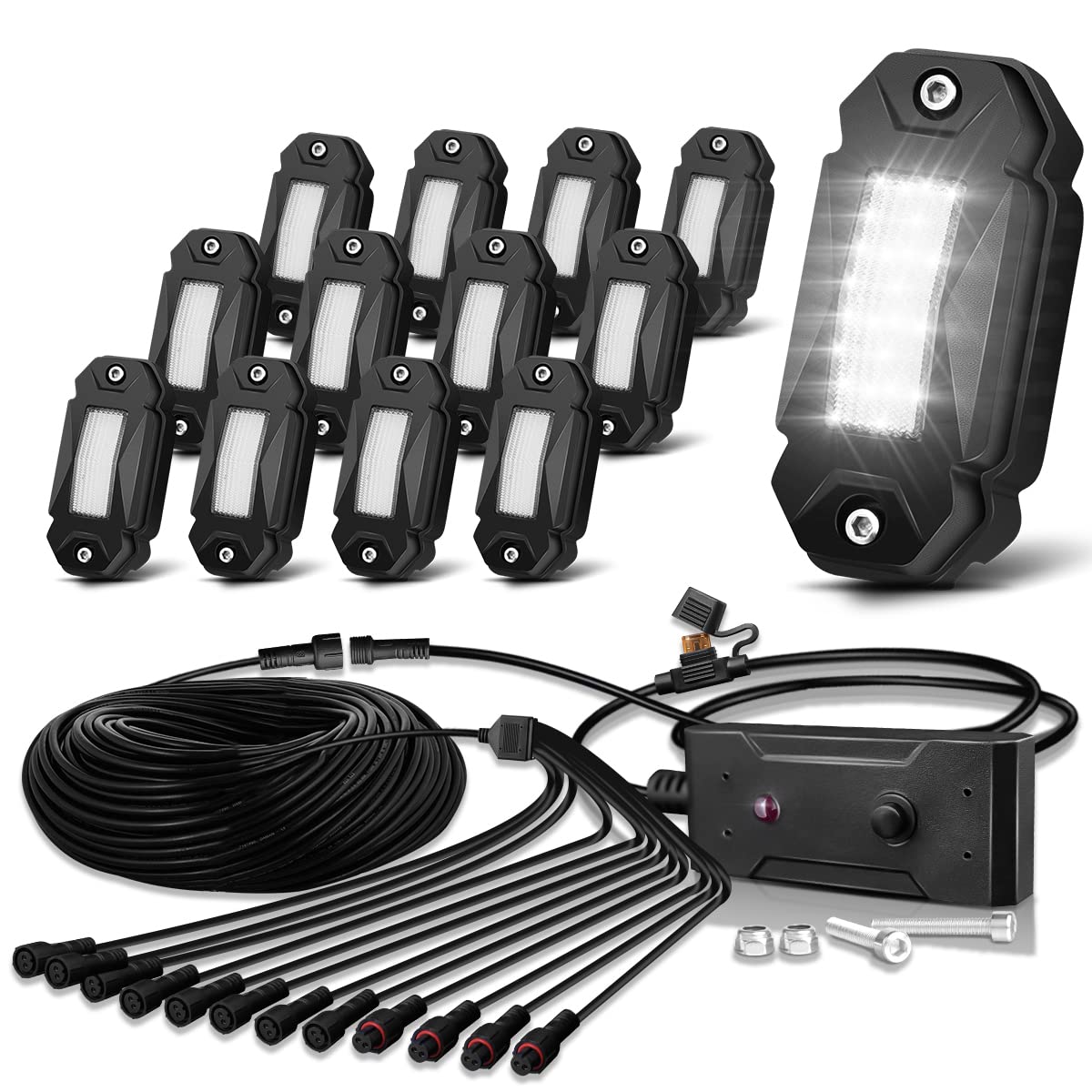Buy LedNenon R2 LED Rock Lights White 12Pods with 23FT Wiring Harness