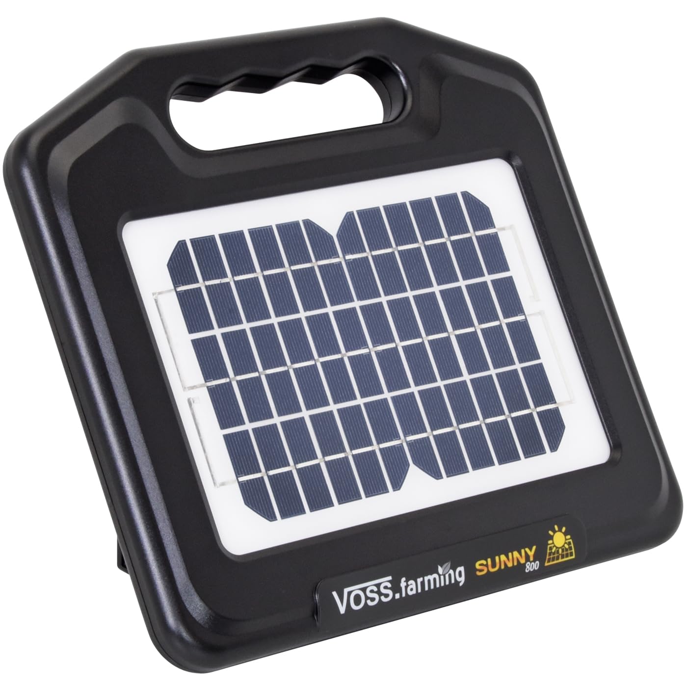 VOSS.farming Weidezaungerät Sunny 800, 9.500V mit Solarmodul 5W, Akku 12V AMG 7,2Ah, Elektrozaungerät, Stromgerät Weidezaun, Elektrozaun mobil
