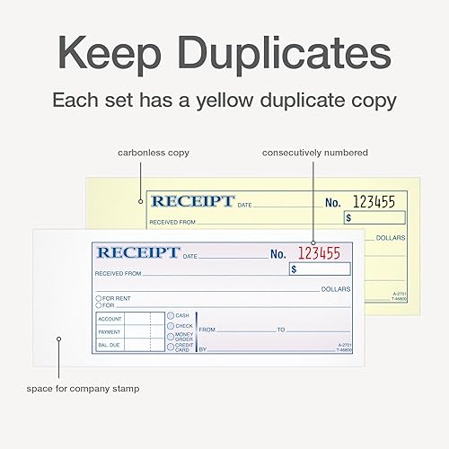 Miniatura 3 de Adams Libro de recibos de dinero y alquiler, 2 partes, sin carbono, 2.75 x 7.19 pulgadas, 50 juegos, blanco y canario (DC2701)