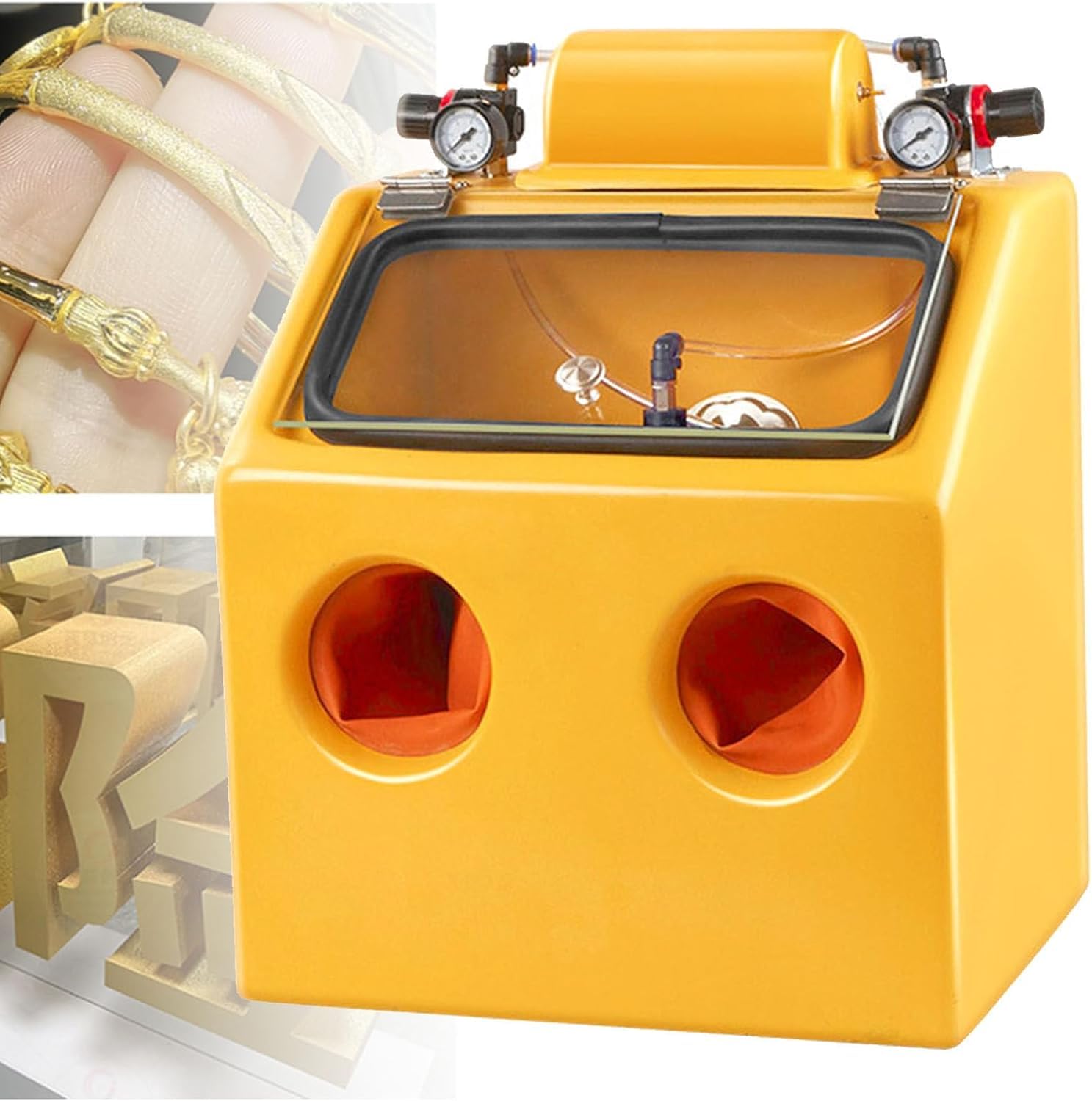 Kit sabbiatrice da banco Portatile con Illuminazione a LED, Cabina di sabbiatura in Acciaio Resistente per la rimozione di ruggine e Vernice